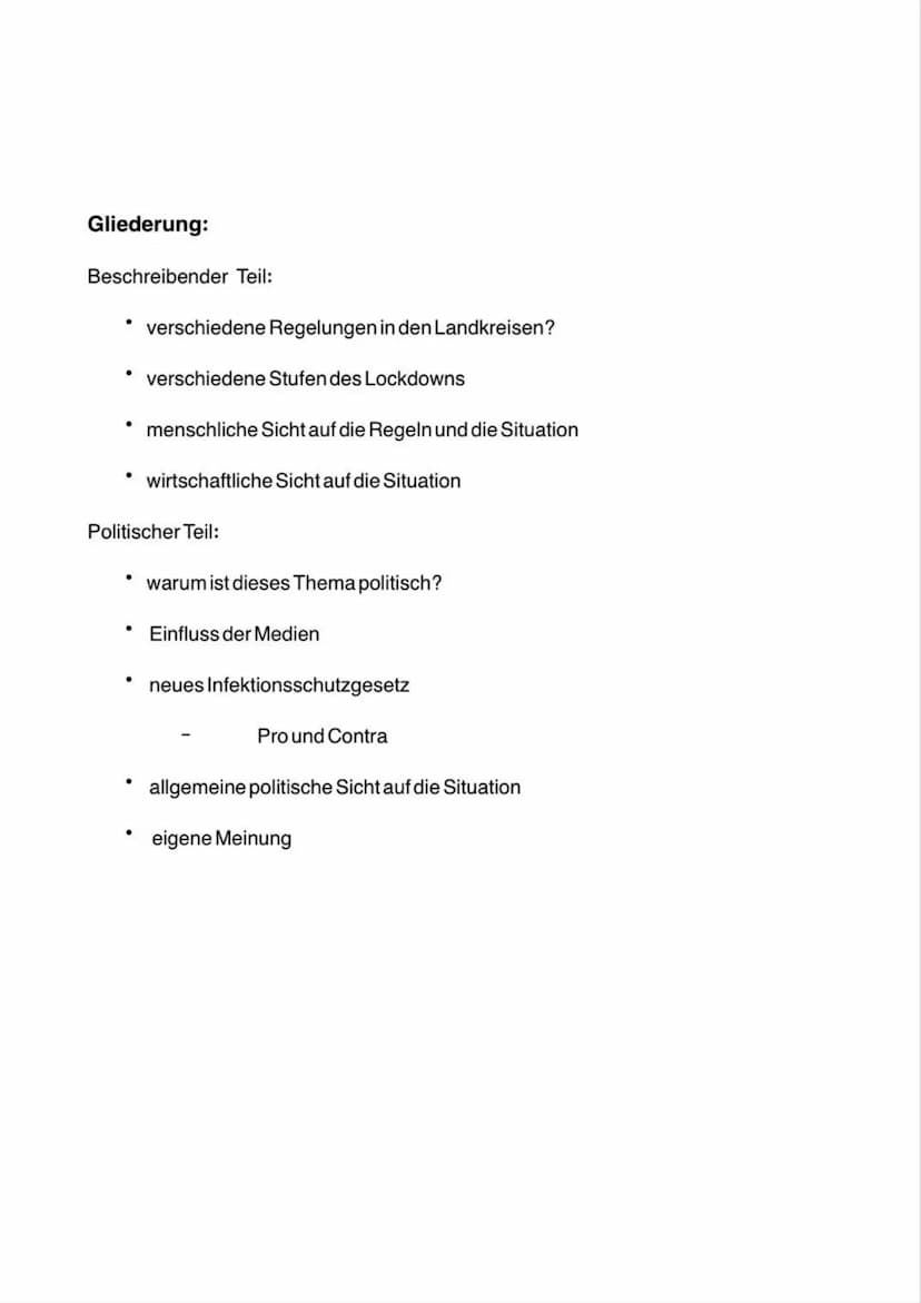 Einheitliche Lockdownregelungen in
Deutschland - Die Lösung? Gliederung:
Beschreibender Teil:
verschiedene Regelungen in den Landkreisen?
·
