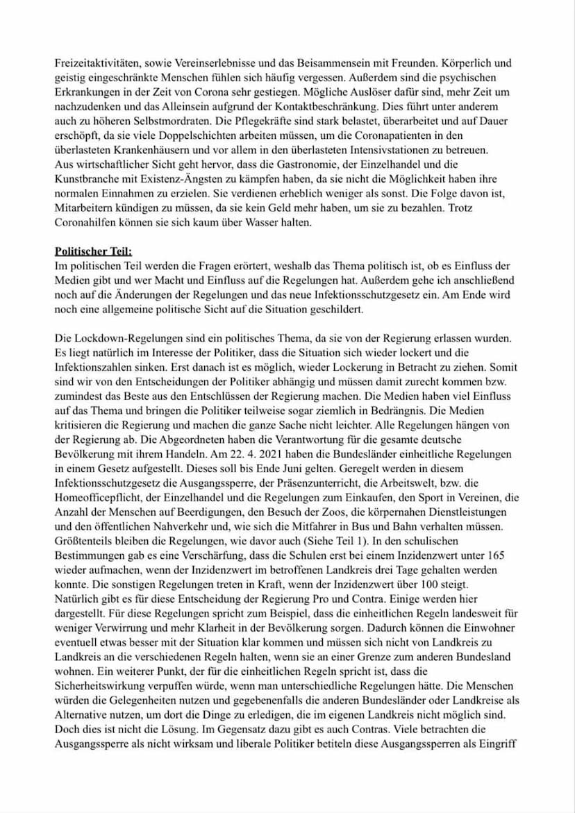 Einheitliche Lockdownregelungen in
Deutschland - Die Lösung? Gliederung:
Beschreibender Teil:
verschiedene Regelungen in den Landkreisen?
·
