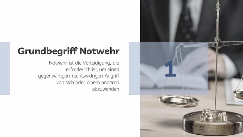 NOTWEHR
Vortrag von L. Jasmin Schaefer GLIEDERUNG
1
2
345
§32 StGB Notwehr
§33 StGB Überschreitung der Notwehr
§34 StGB Rechtfertigender Not