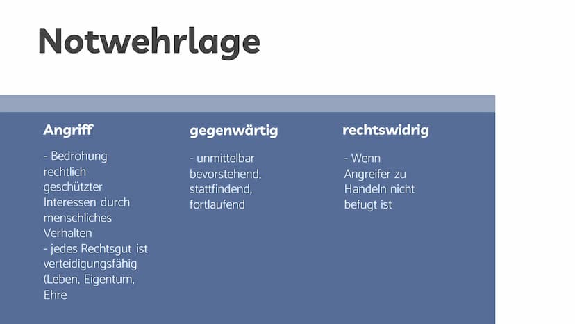 NOTWEHR
Vortrag von L. Jasmin Schaefer GLIEDERUNG
1
2
345
§32 StGB Notwehr
§33 StGB Überschreitung der Notwehr
§34 StGB Rechtfertigender Not
