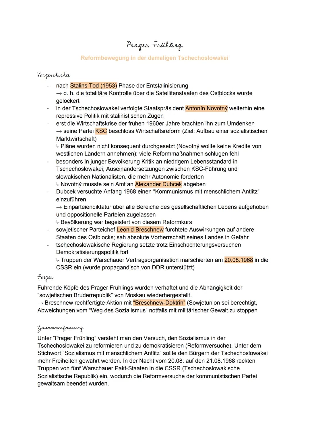 Vorgeschichte
Prager Frühling
Reformbewegung in der damaligen Tschechoslowakei
nach Stalins Tod (1953) Phase der Entstalinisierung
→ d. h. d