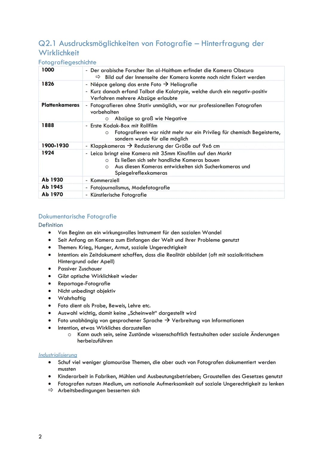 Kunst Q2
Q2.1 Ausdrucksmöglichkeiten von Fotografie - Hinterfragung der Wirklichkeit
Fotografiegeschichte,
Dokumentarische Fotografie
Defini