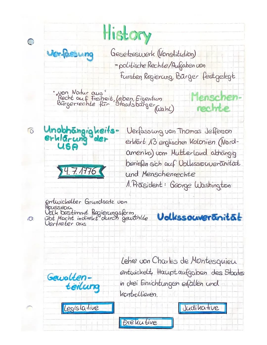 Verfassung
von Natur aus
Recht auf Freiheit, Leben, Eigentum
Bürgerrechte für Staatsbarger
History
Gesetzeswerk (Konstitution)
- politische 