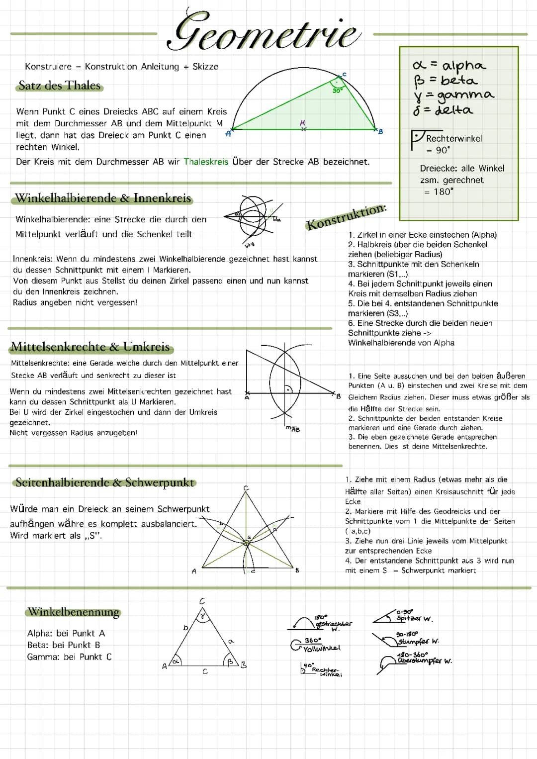 Geometrie (Satz des Thales, Innenkreis, Aussenkreis, Schwerpunkt) 