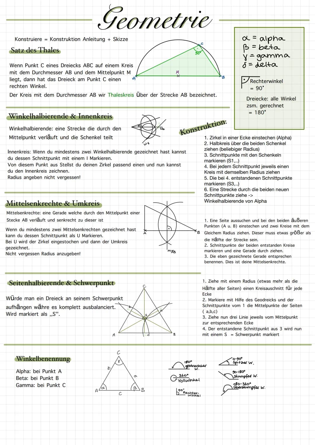 Konstruiere Konstruktion Anleitung + Skizze
Satz des Thales
Geometrie
Wenn Punkt C eines Dreiecks ABC auf einem Kreis
mit dem Durchmesser AB