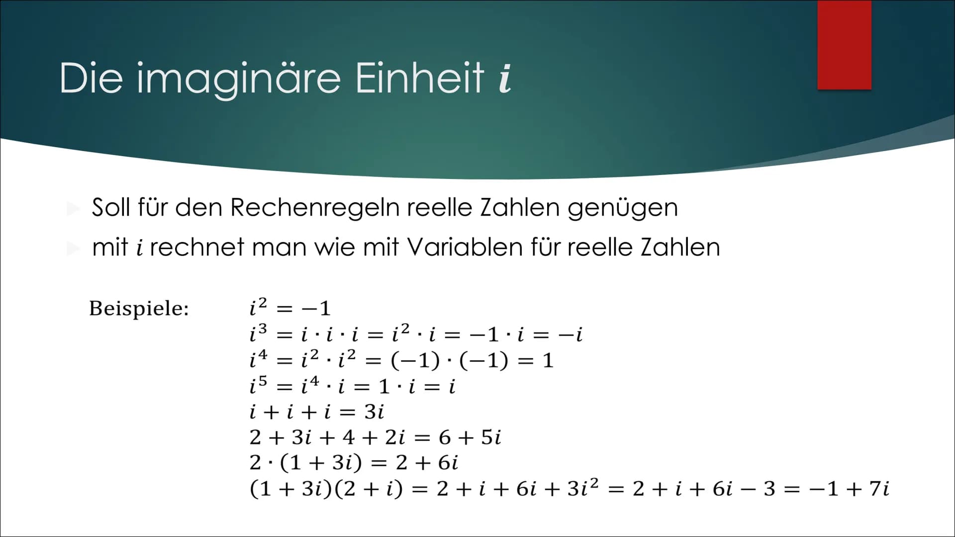 Komplexe
Zahlen
VON ALEYNA, BEYZA & MARIE Gliederung
Kleine Fragerunde
Übersicht der Zahlenbereiche
▶ Definition
▶ Die imaginäre Einheit i
▶