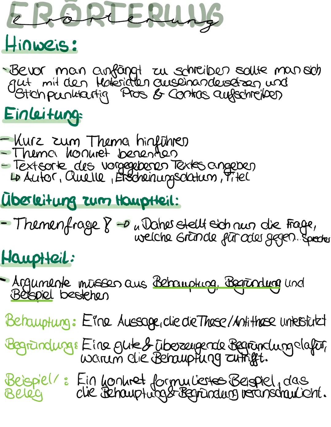 # ERORTERUNS

Hinweis:
-Bevor man anfängt zu schreiben sollte man sich
gut mit den Materialen auseinandersetzen und
Stichpunktartig Pros & C