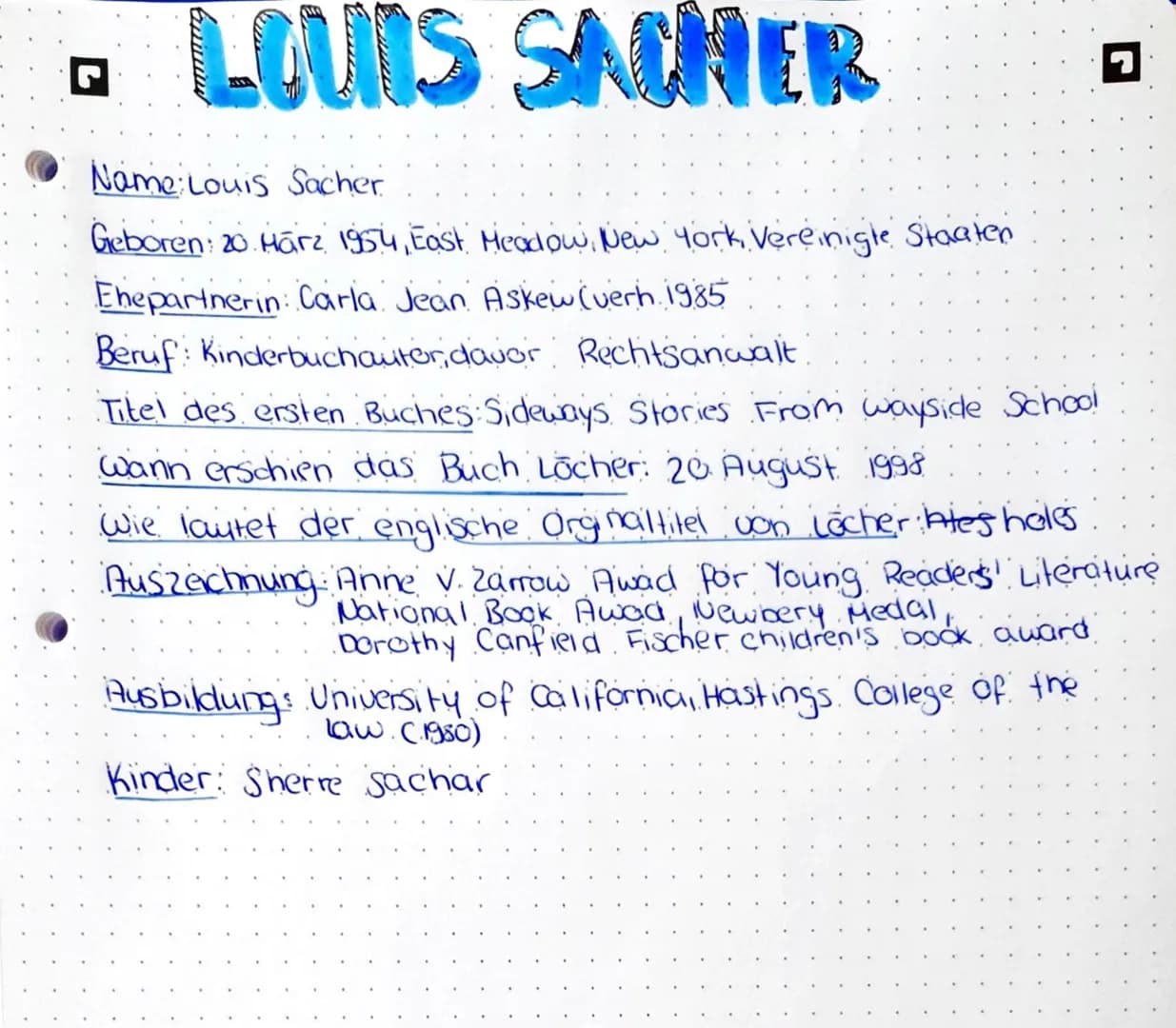 LOUIS SACHER
Name Louis Sacher
Geboren: 20. März 1954, East Meadow, New York, Vereinigte Staaten
Ehepartnerin: Carla Jean Askew (verh. 1985
