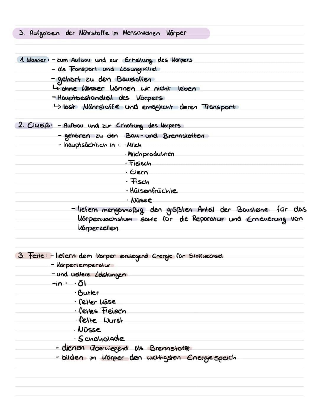 Inhaltsstoffe der Nahrung
Pflanzliche Lebensmittel
Baustoffe
• Proteine
(Eiweiße)
• Mineralstoffe
(Z.b Calcium)
• Wasser
↓
Dienen zum
Aufbau