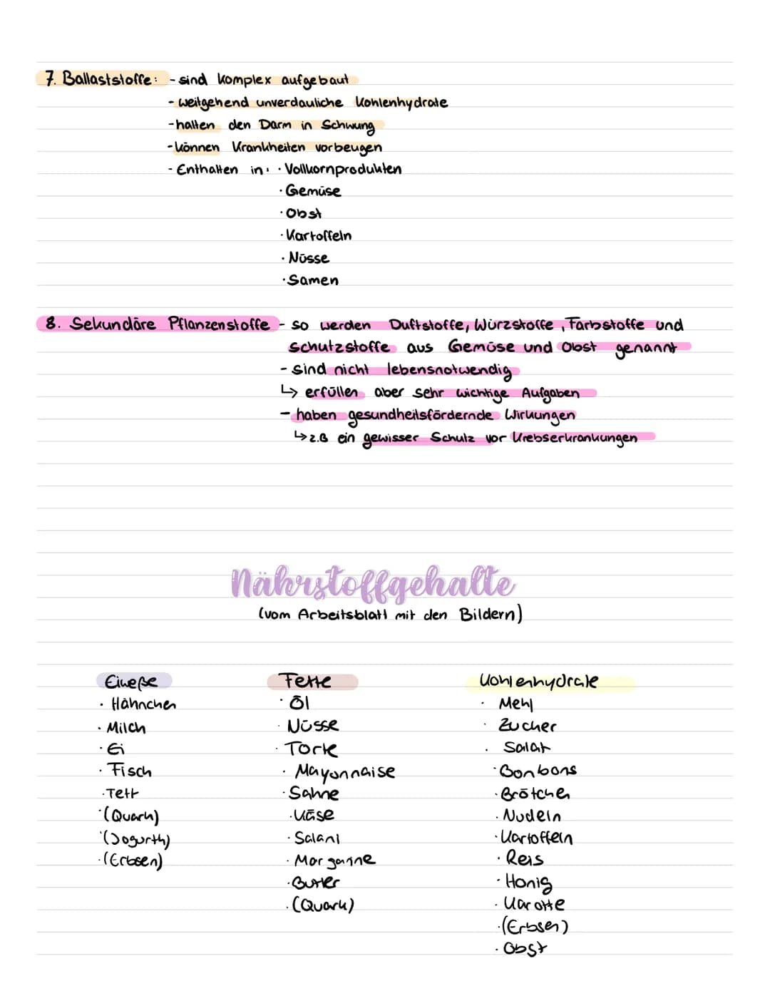Inhaltsstoffe der Nahrung
Pflanzliche Lebensmittel
Baustoffe
• Proteine
(Eiweiße)
• Mineralstoffe
(Z.b Calcium)
• Wasser
↓
Dienen zum
Aufbau