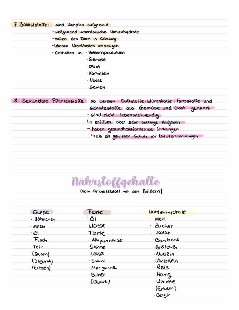 Inhaltsstoffe der Nahrung
Pflanzliche Lebensmittel
Baustoffe
• Proteine
(Eiweiße)
• Mineralstoffe
(Z.b Calcium)
• Wasser
↓
Dienen zum
Aufbau
