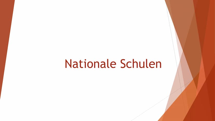Nationale Schulen Handout: Nationale Schulen
Entstehung:
-Mitte des 19. Jhrd.
-Zeit der staatlichen Neuordnung
Europas
-Als Auflehnung gegen