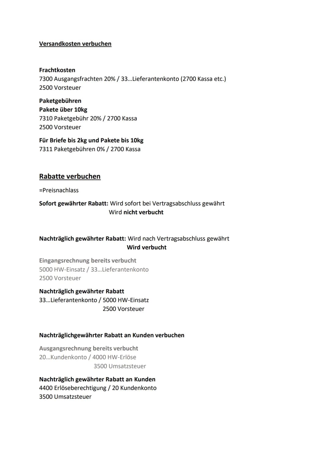 Einkauf und Verkauf verbuchen
Einkauf
5000 HW-Einsatz / 33.... Lieferantenkonto
2500 Vorsteuer
Warenrücksendung
33... Lieferantenkonto / 500