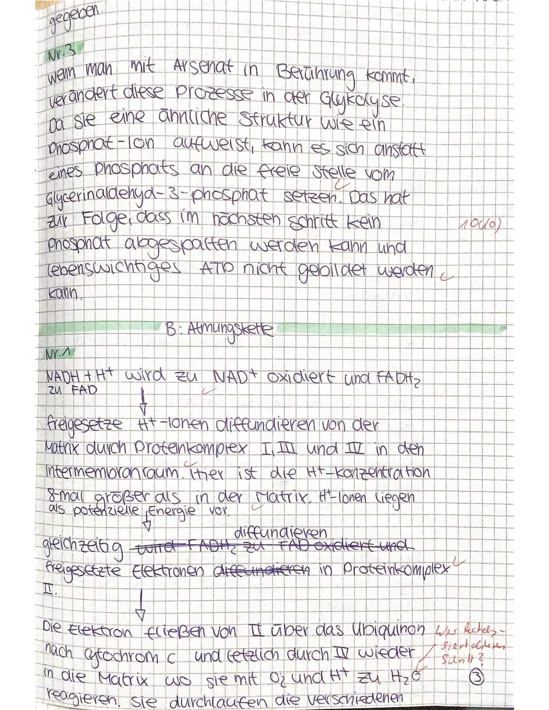 1. Klausur Biologie GK Q1, 135 Minuten,
M1: Atmungskette (A) und Zyankali (B)
A:
Intermembranraum
Innen-
membran
Proteinkomplex I
NADH+H NAD