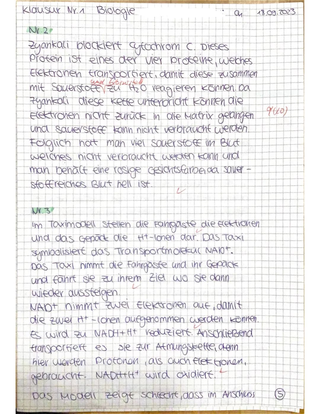 1. Klausur Biologie GK Q1, 135 Minuten,
M1: Atmungskette (A) und Zyankali (B)
A:
Intermembranraum
Innen-
membran
Proteinkomplex I
NADH+H NAD