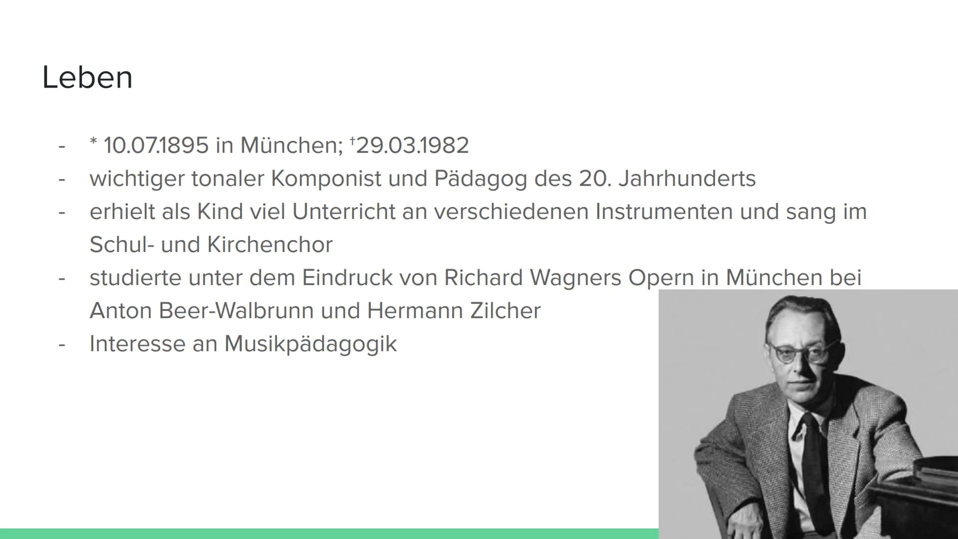 Die besondere Stellung von
Carmina Burana im Leben und
Werk Carl Orff's
Von Gliederung
1.
-
-
2.
-
-
3.
4.
Carl Orff
Leben
Hörbeispiel: cour