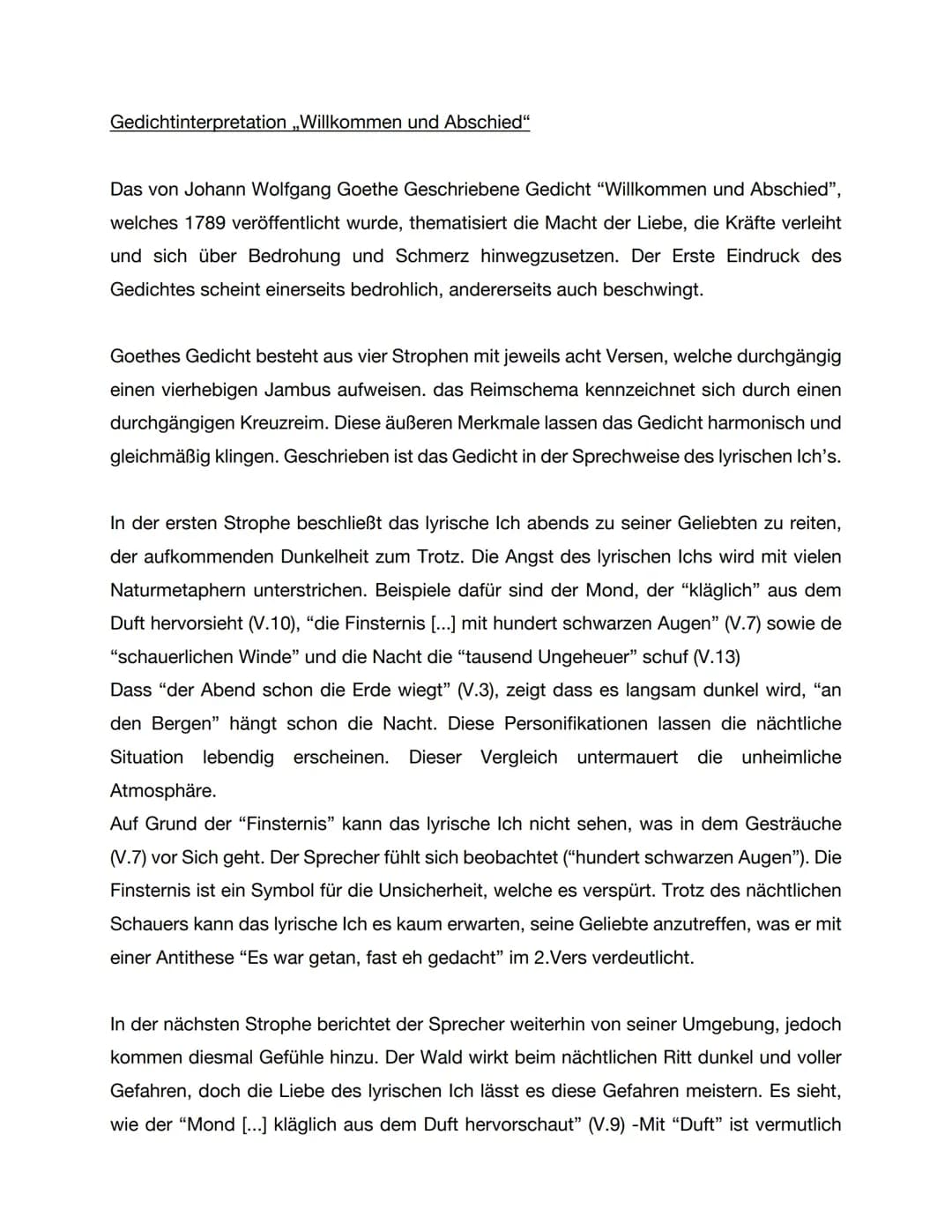 Gedichtinterpretation Willkommen und Abschied
