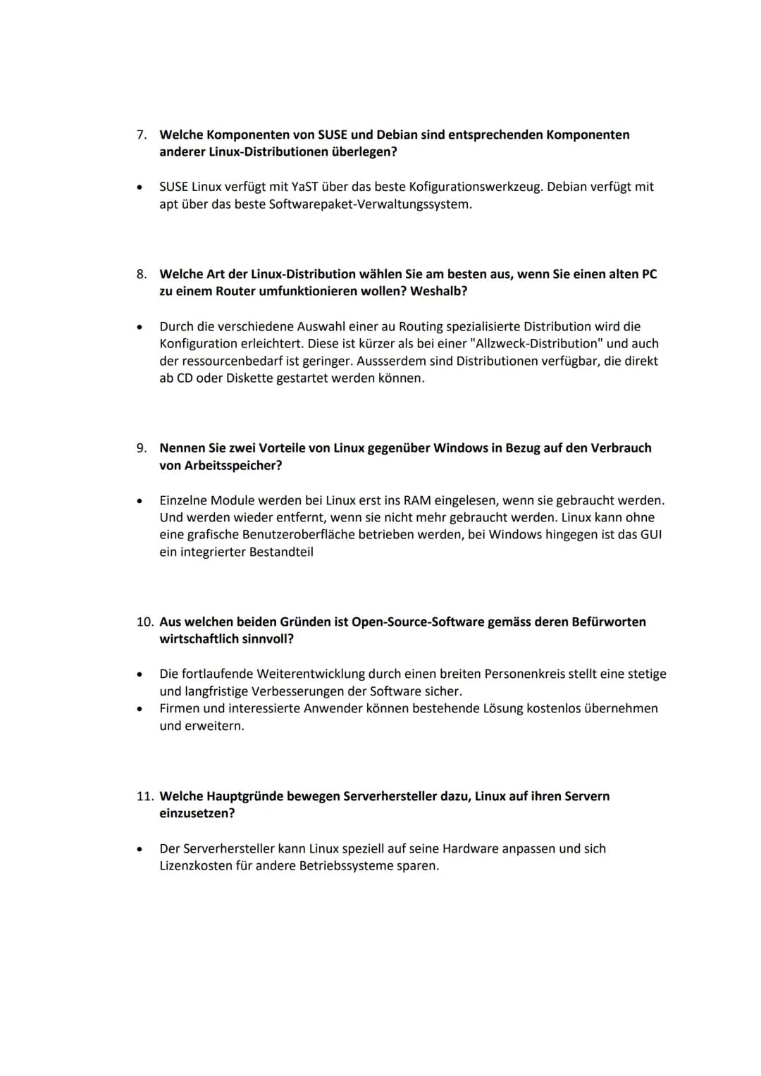 1. Nennen Sie mindestens fünf elementare Funktionen eines Betriebssystems?
●
●
2. Erläutern Sie mindestens zwei Unterschiede zwischen "Task"
