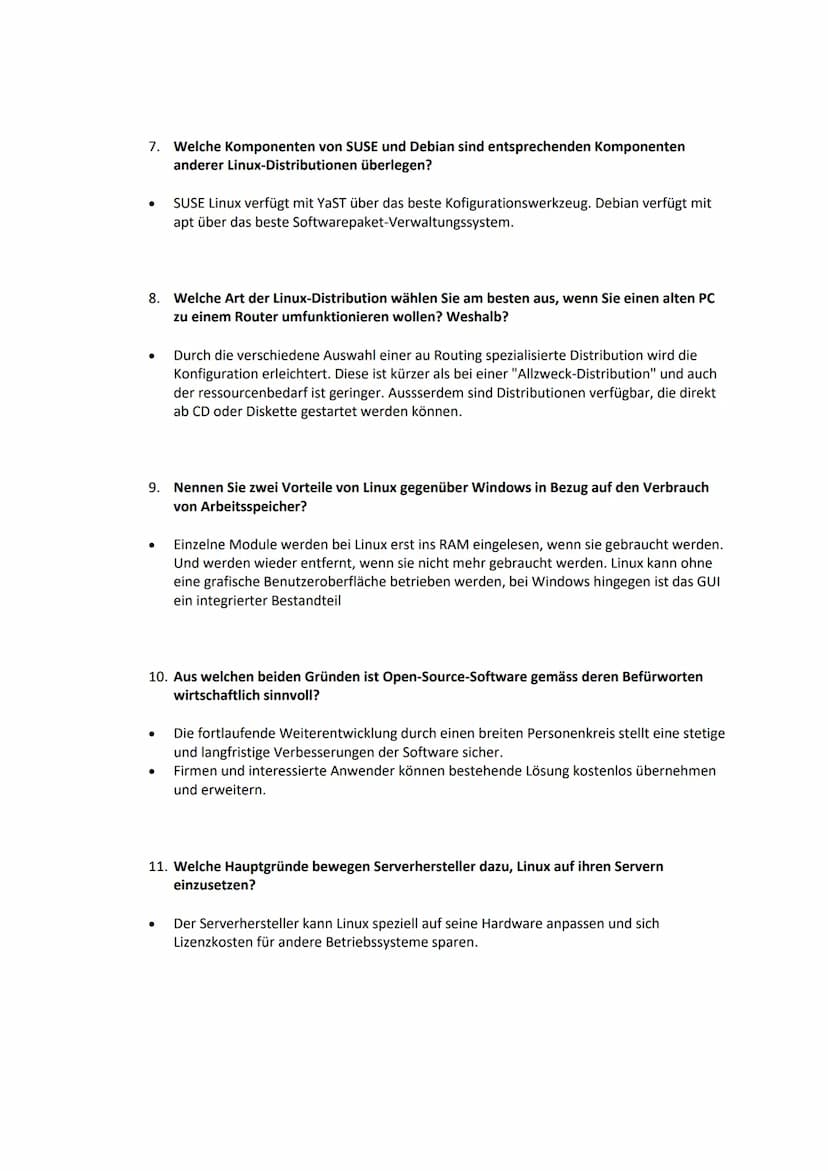 1. Nennen Sie mindestens fünf elementare Funktionen eines Betriebssystems?
●
●
2. Erläutern Sie mindestens zwei Unterschiede zwischen "Task"