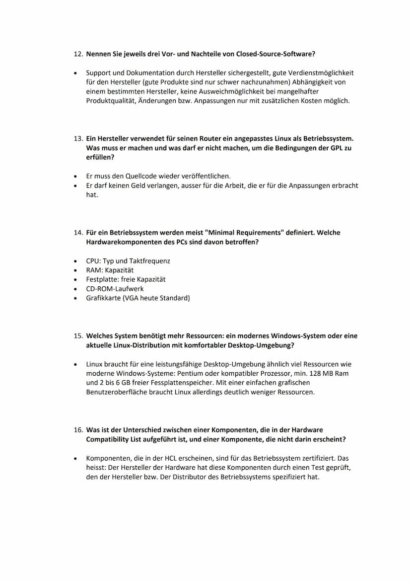 1. Nennen Sie mindestens fünf elementare Funktionen eines Betriebssystems?
●
●
2. Erläutern Sie mindestens zwei Unterschiede zwischen "Task"