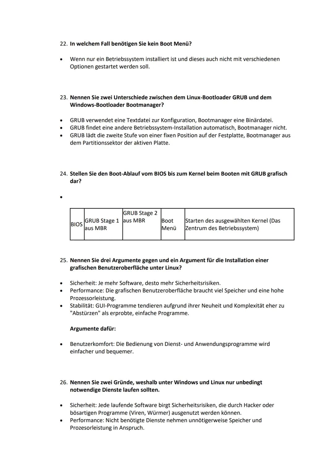 1. Nennen Sie mindestens fünf elementare Funktionen eines Betriebssystems?
●
●
2. Erläutern Sie mindestens zwei Unterschiede zwischen "Task"