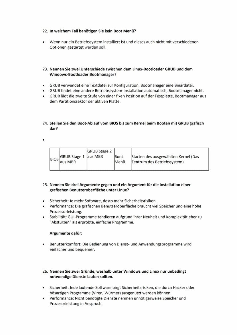 1. Nennen Sie mindestens fünf elementare Funktionen eines Betriebssystems?
●
●
2. Erläutern Sie mindestens zwei Unterschiede zwischen "Task"