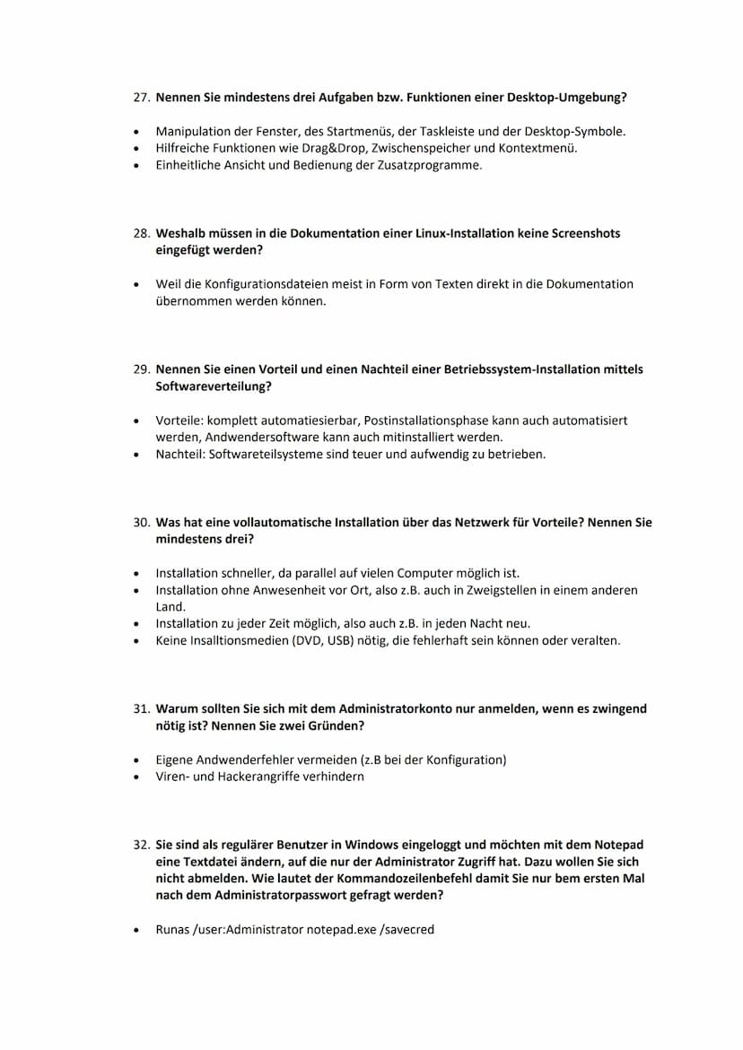 1. Nennen Sie mindestens fünf elementare Funktionen eines Betriebssystems?
●
●
2. Erläutern Sie mindestens zwei Unterschiede zwischen "Task"