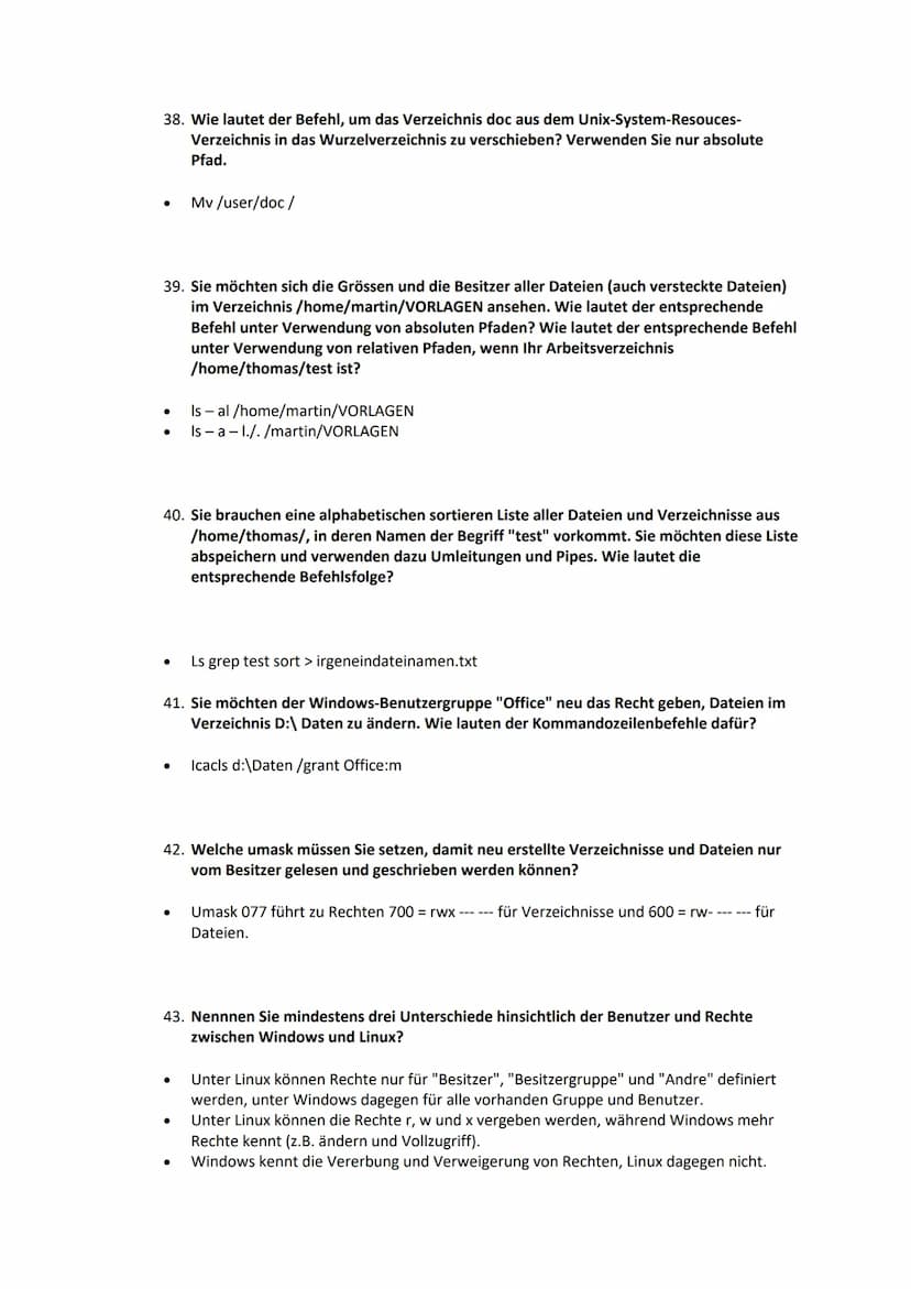 1. Nennen Sie mindestens fünf elementare Funktionen eines Betriebssystems?
●
●
2. Erläutern Sie mindestens zwei Unterschiede zwischen "Task"