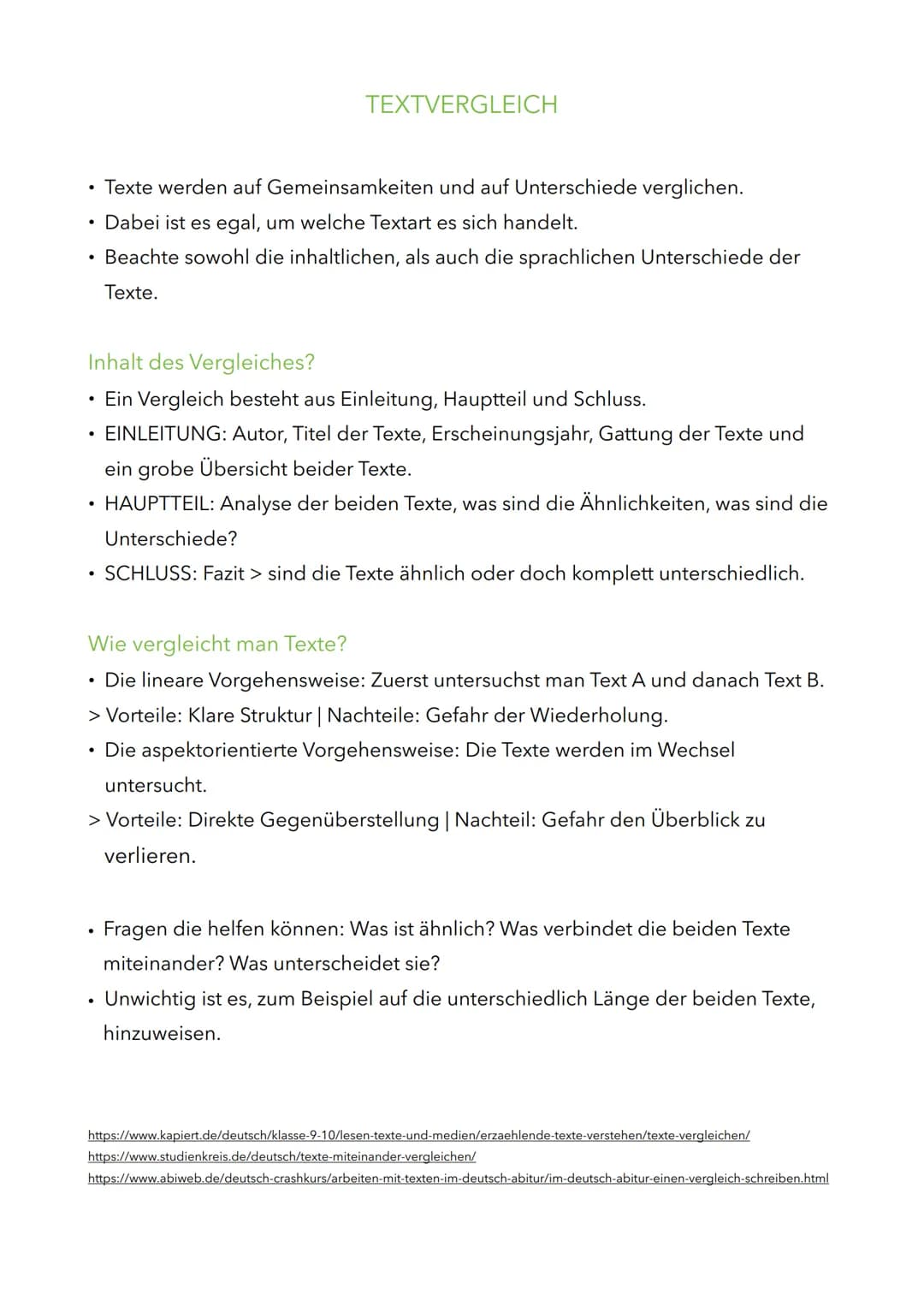• Texte werden auf Gemeinsamkeiten und auf Unterschiede verglichen.
Dabei ist es egal, um welche Textart es sich handelt.
Beachte sowohl die