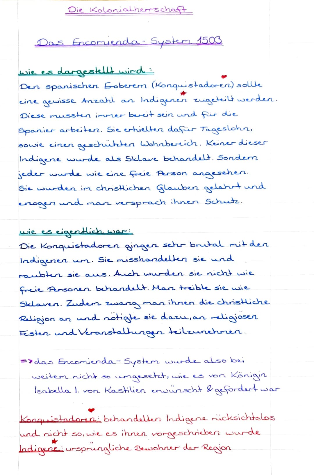 Die Kolonialherrschaft
Das Encomienda - System 1503
wie es dargestellt wird:
Den spanischen Groberem (Konquistadoren) sollte
eine gewisse An