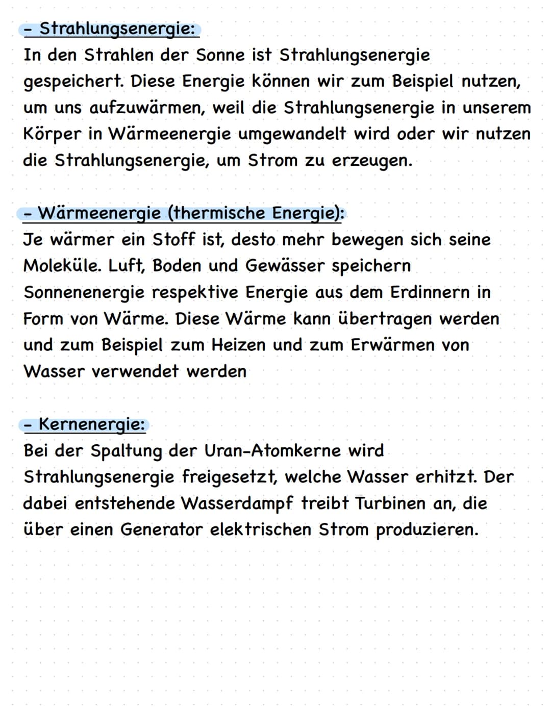 Physik:
Energieformen:
- Bewegungsenergie (kinetische Energie)
In einem Gegenstand oder einem Körper, der in Bewegung
ist, steckt Bewegungse