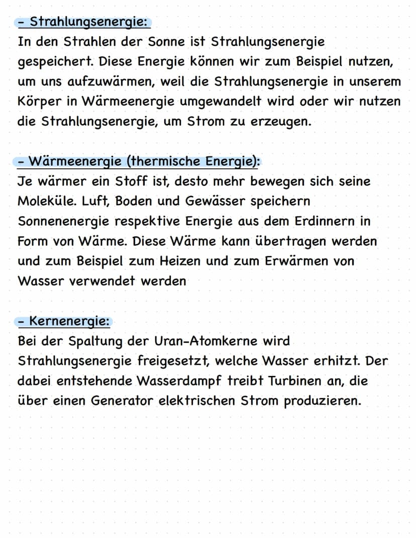 Physik:
Energieformen:
- Bewegungsenergie (kinetische Energie)
In einem Gegenstand oder einem Körper, der in Bewegung
ist, steckt Bewegungse