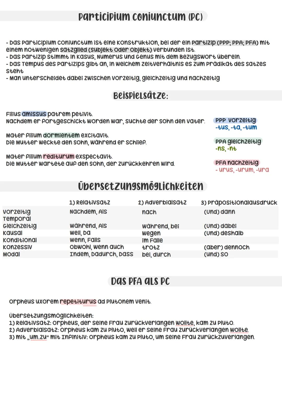 - Das Participium coniunctum ist eine konstruktion, bei der ein Partizip (PPP; PPA; PFA) mit
einem notwenigen satzglied (subjekt Oder Objekt