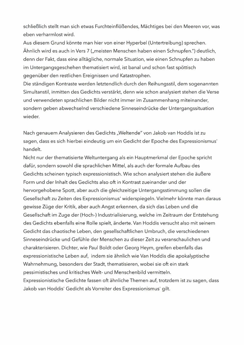 Das Gedicht ,,Weltende", welches von Jakob van Hoddis geschrieben und im Jahre 1911
veröffentlicht wurde, handelt von dem Weltuntergang und 