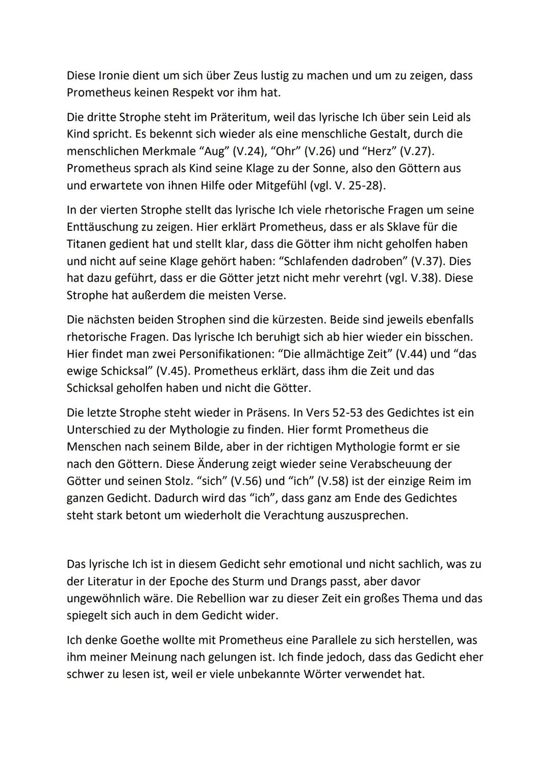 Gedichtanalyse: Prometheus
Die Hymne "Prometheus" wurde vom Dichter Johann Wolfgang Goethe im Jahr
1774, zur Zeit der Epoche Sturm und Drang
