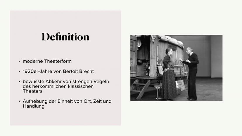 episches Theater
-Bertolt Brecht
Hannah und Vivien ●
●
●
Bertolt Brecht als Person
Episches Theater- Definition
Merkmale
●
Gliederung
●
• Wi