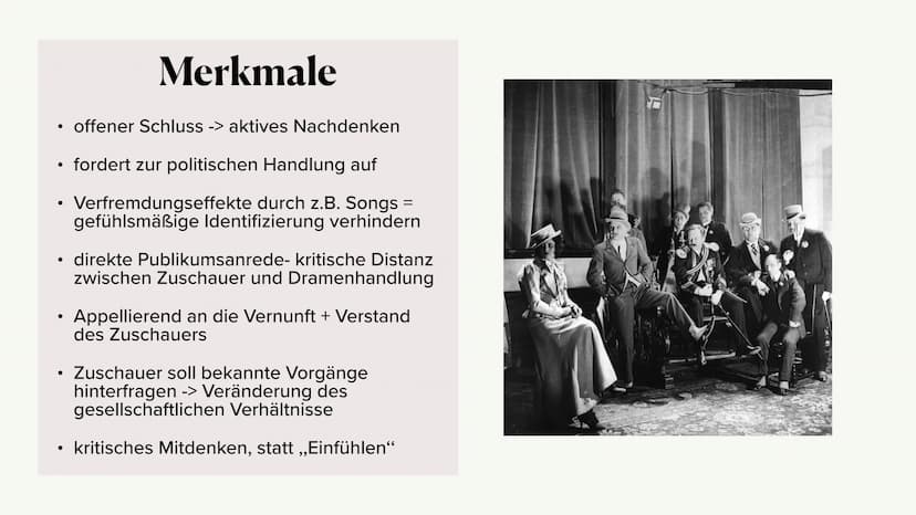 episches Theater
-Bertolt Brecht
Hannah und Vivien ●
●
●
Bertolt Brecht als Person
Episches Theater- Definition
Merkmale
●
Gliederung
●
• Wi