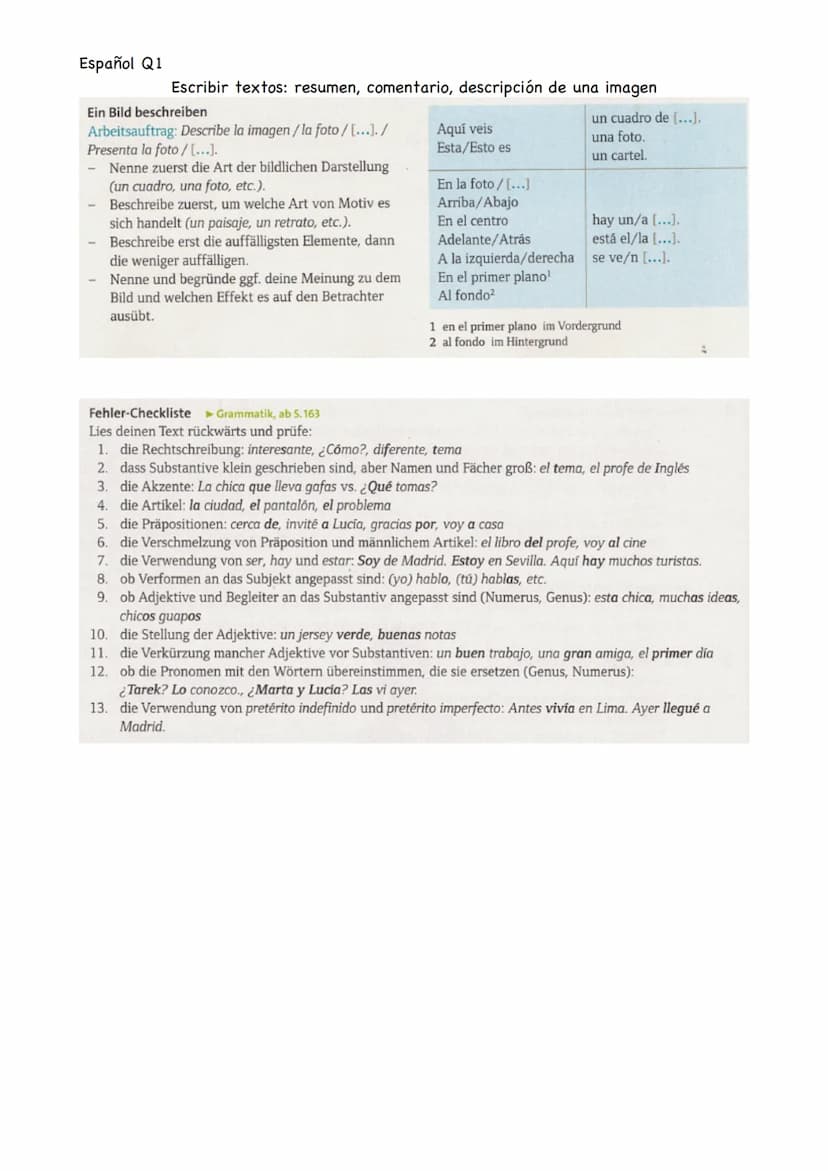 Español Q1
Escribir textos: resumen, comentario, descripción de una imagen
Einen Text zusammenfassen
Arbeitsauftrag: Resume el texto. /Escri