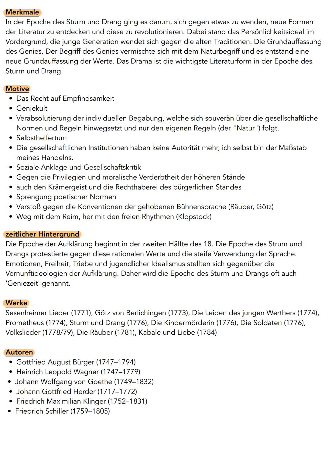 # Merkmale
In der Epoche des Sturm und Drang ging es darum, sich gegen etwas zu wenden, neue Formen
der Literatur zu entdecken und diese zu 