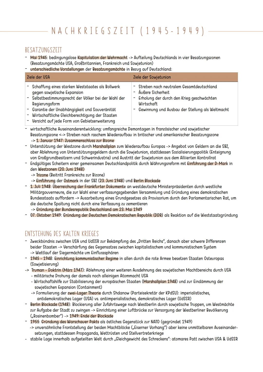 # NACHKRIEGSZEIT (1945-1949)

BESATZUNGSZEIT

- Mai 1945: bedingungslose Kapitulation der Wehrmacht -> Aufteilung Deutschlands in vier Besat