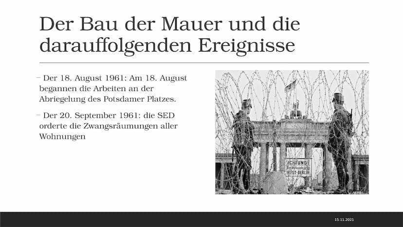 Mauerbau
JARON MANGOLD Inhaltsverzeichnis
- Allgemeine Fakten zur Mauer
Aufbau der Mauer
Gründe für den Bau der Berliner Mauer
Der Bau der B