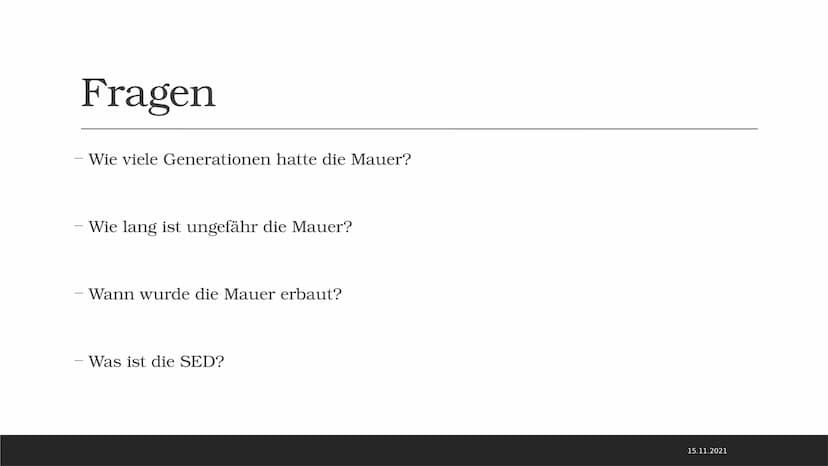 Mauerbau
JARON MANGOLD Inhaltsverzeichnis
- Allgemeine Fakten zur Mauer
Aufbau der Mauer
Gründe für den Bau der Berliner Mauer
Der Bau der B
