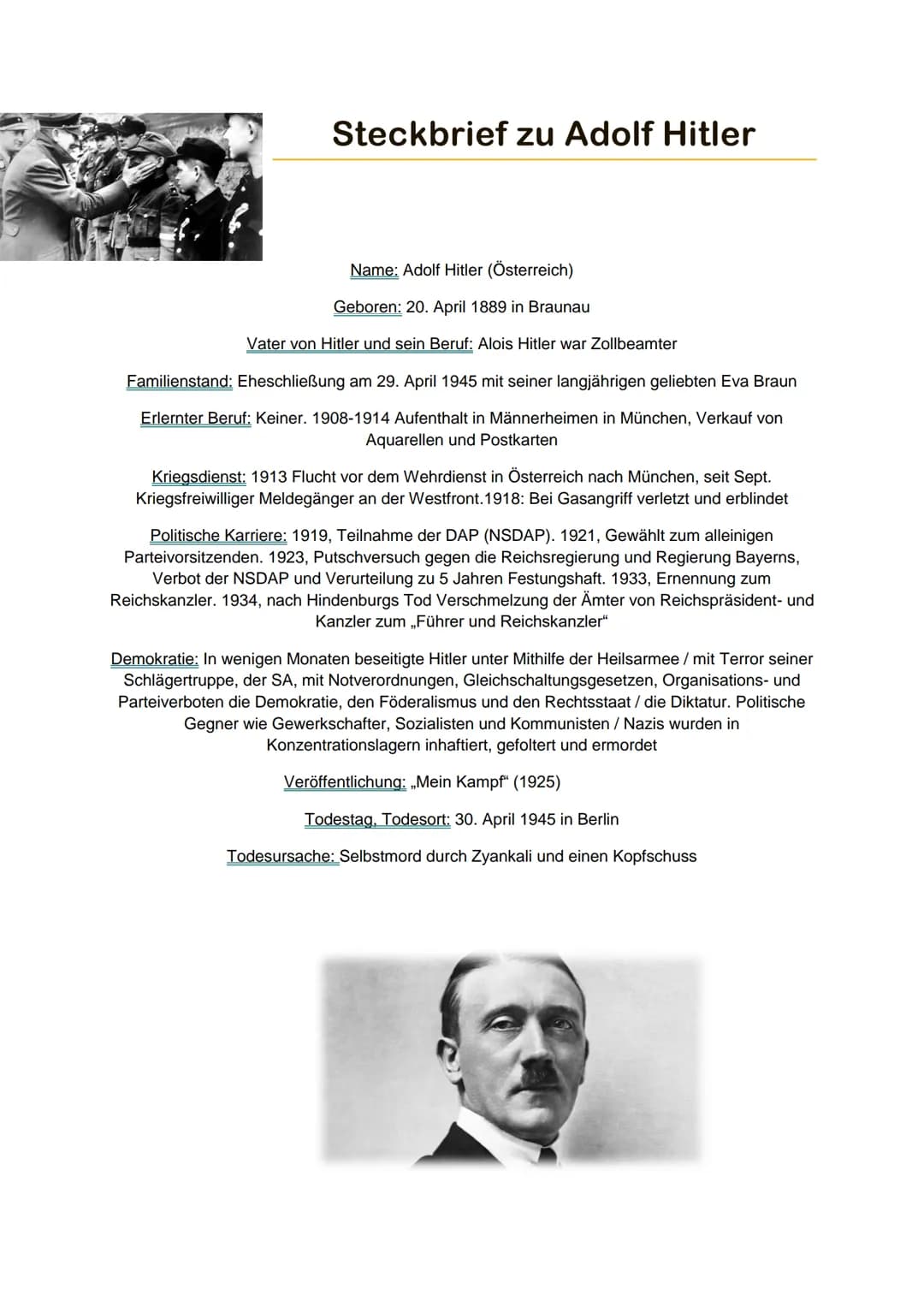 Steckbrief zu Adolf Hitler
Name: Adolf Hitler (Österreich)
Geboren: 20. April 1889 in Braunau
Vater von Hitler und sein Beruf: Alois Hitler 