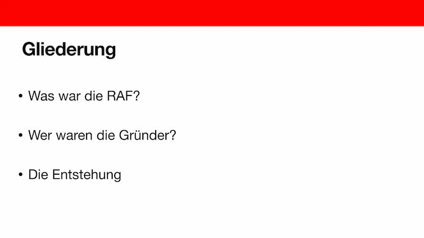 Die Entstehung der RAF
Luna Malik, Giada Cerri Gliederung
●
●
Was war die RAF?
Wer waren die Gründer?
Die Entstehung Was war die RAF?
●
●
,,