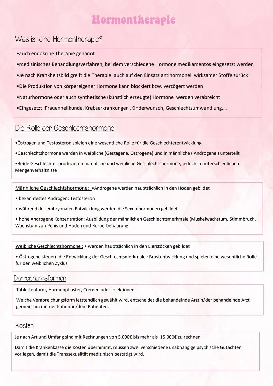 Hormonbehandlung bei Transfrauen
Einführung von Östrogene in den männlichen Körper
Testosteronproduktion wird stark vermindert = Verweiblich