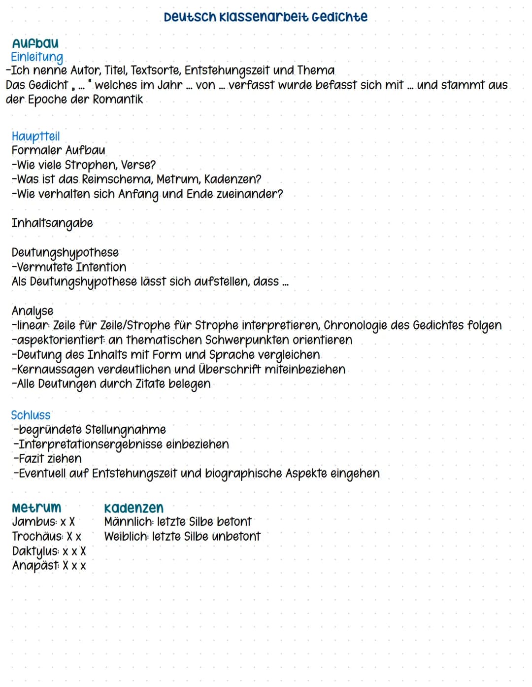Aufbau
Einleitung
-Ich nenne Autor, Titel, Textsorte, Entstehungszeit und Thema
Das Gedicht,..." welches im Jahr ... von....verfasst wurde b