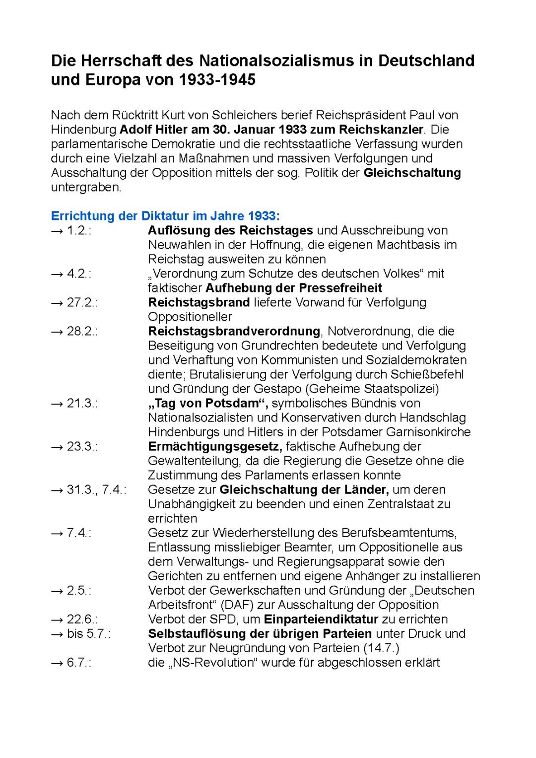 Zeitstrahl Nationalsozialismus: Wichtige Ereignisse von 1933 bis 1945