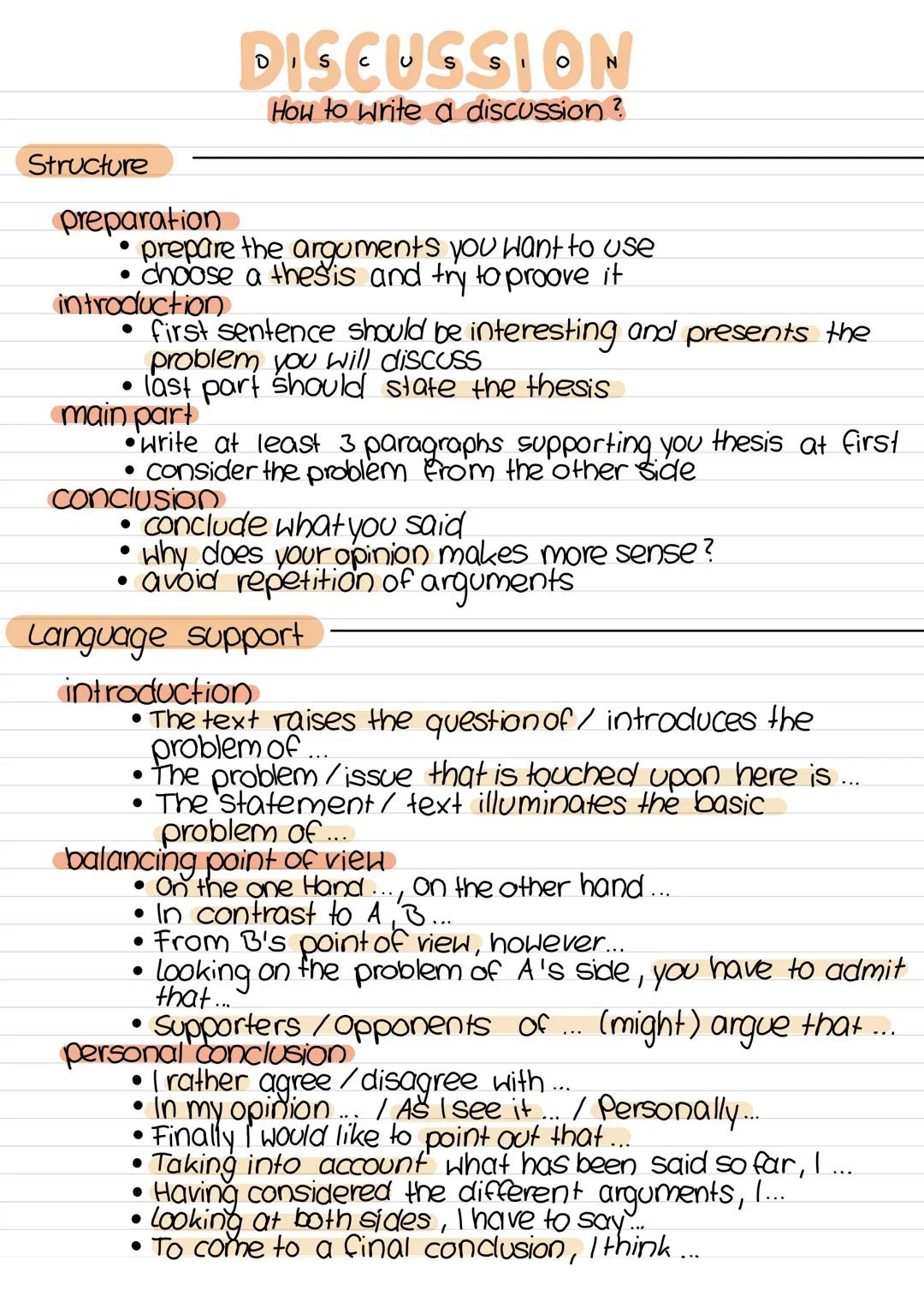 Structure
preparation
• prepare the arguments you want to use
• choose a thesis and try to proove it
introduction
first sentence should be i