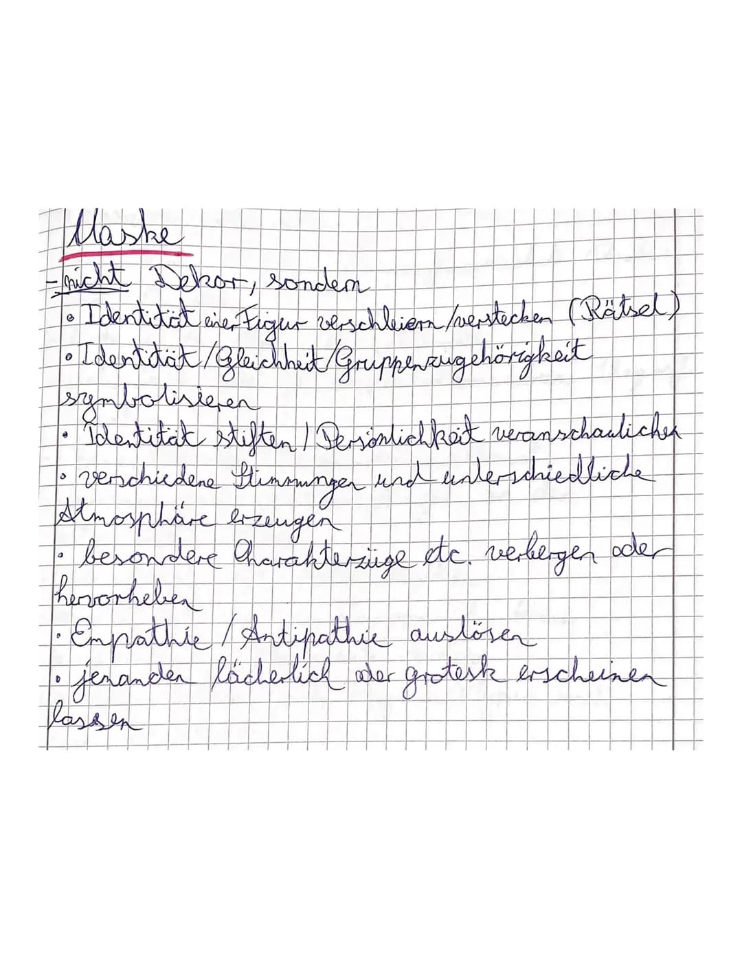 Maske
nicht Dekor, sondem
• Identität ever Figur verschleier verstecken (Rätsel
• Identdat/Gleichheit/Gruppenangehörigkeit
symbolisieen
• Id