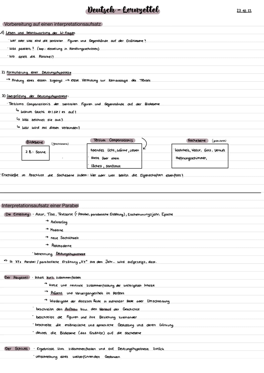 Vorbereitung auf einen interpretationsaufsatz
1) Lesen und beantwortung der W-Fragen
• Wer oder was sind die zentralen Figuren und Gegenstän